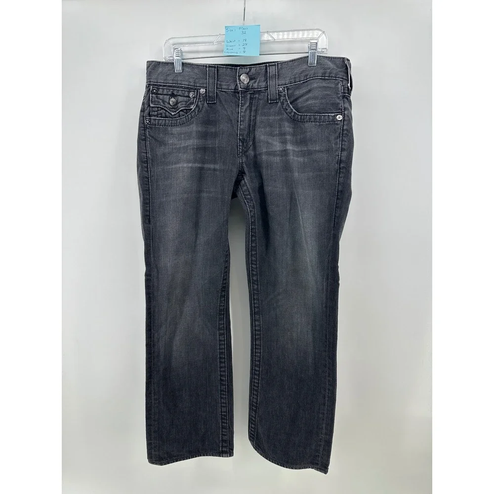 True Religion Ricky Straight Leg Studded Jeans Mens 32 Faded Black MQ6859J02 USA